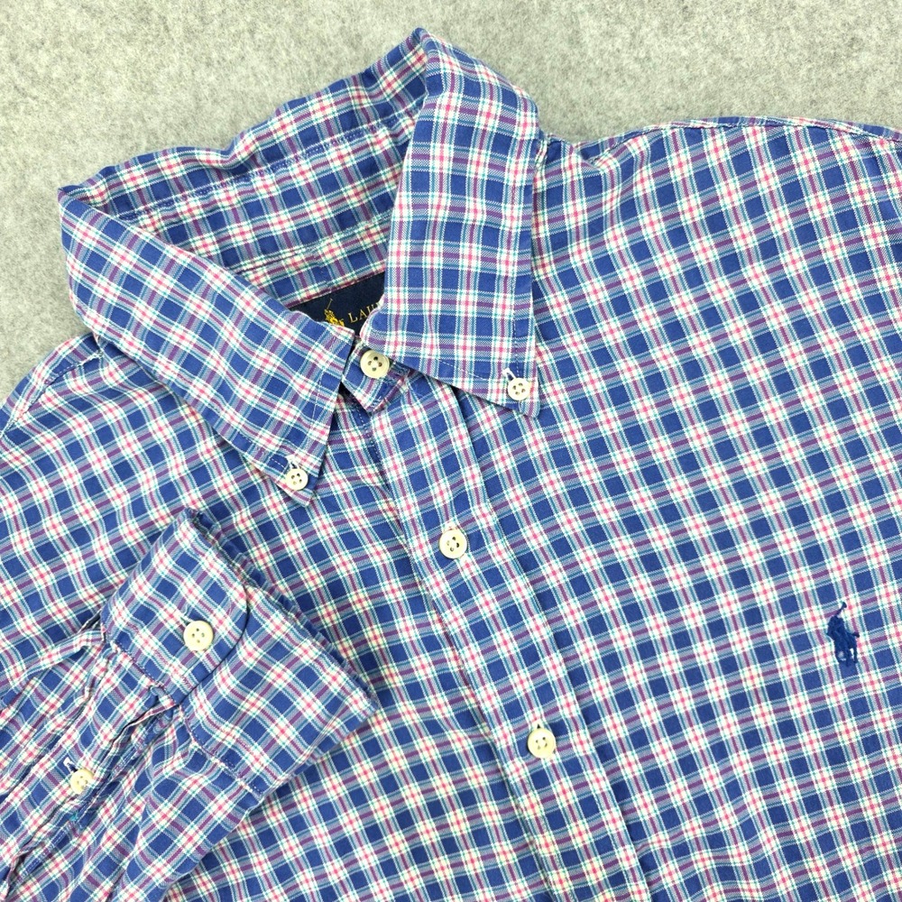 Ralph Lauren Button Down Shirt Men's Size Large Blue‎ Plaid Long Sleeve Casual